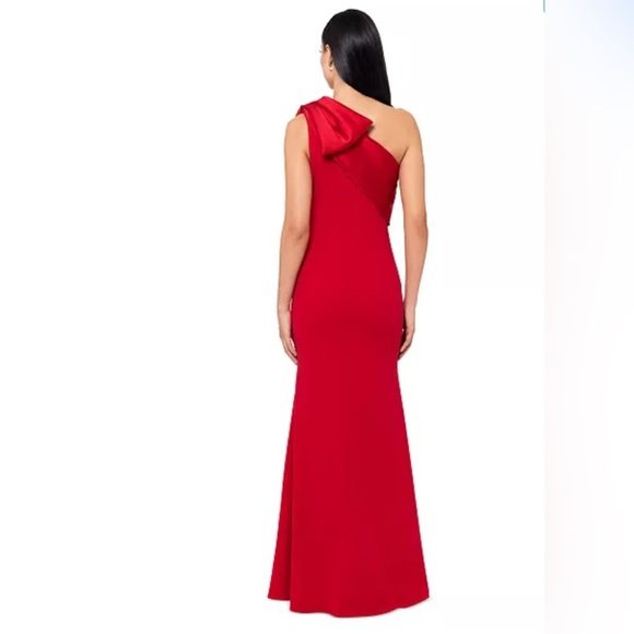 Nwt betsy & Adam Vibrant Red One-Shoulder big bow Gown made in USA size 14 - Picture 2 of 16
